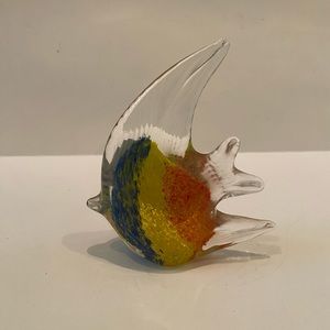 Blown Art Glass Tropical Fish Cobalt Blue Yellow Orange Angel Paperweight